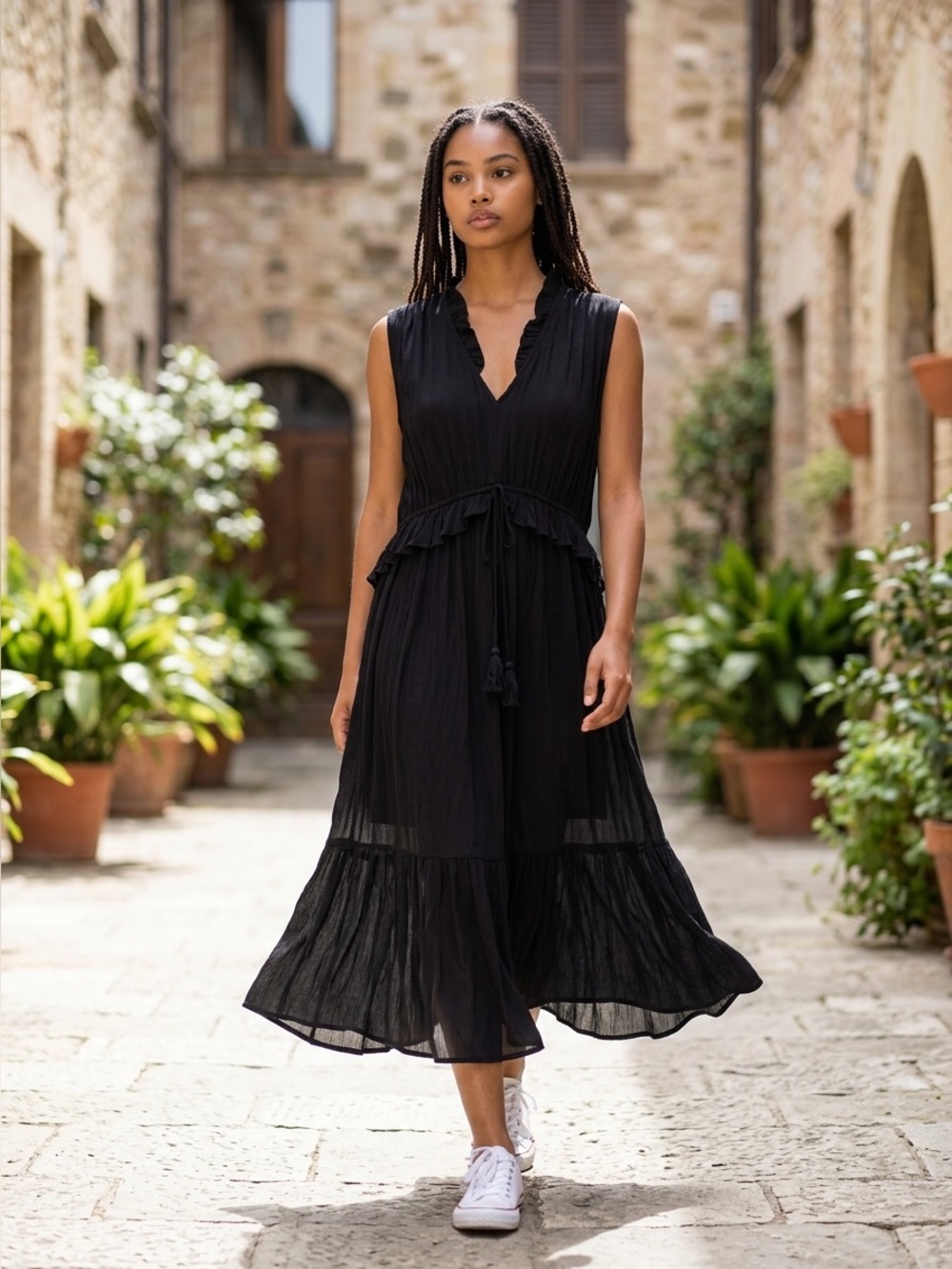 Relativity Black Sleeveless Ruffle Front Tie Top size XL NWT